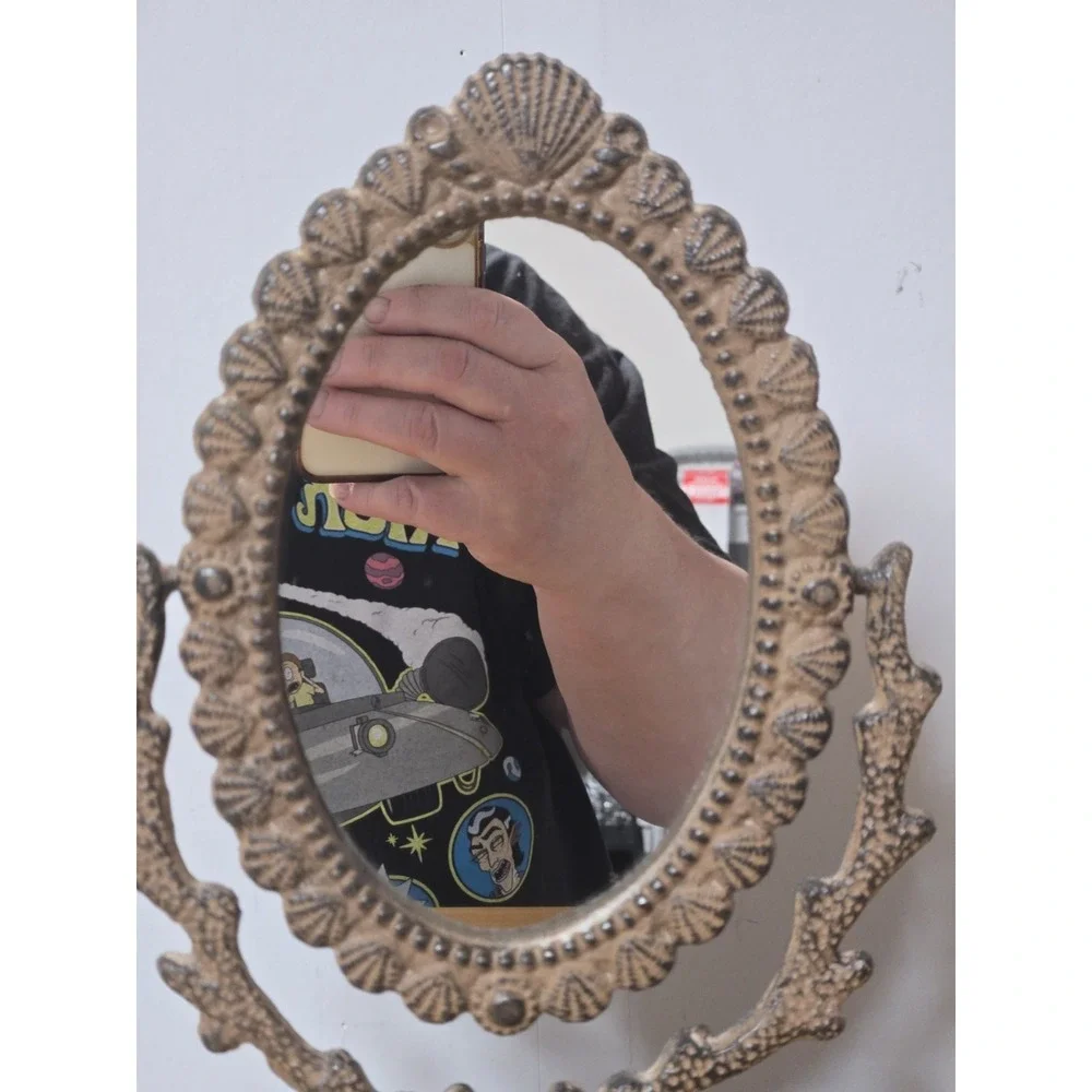 Vintage Cast Metal 13" Tiltling Mirror. Victorian Style With Seashell Details. - Picture 8 of 8